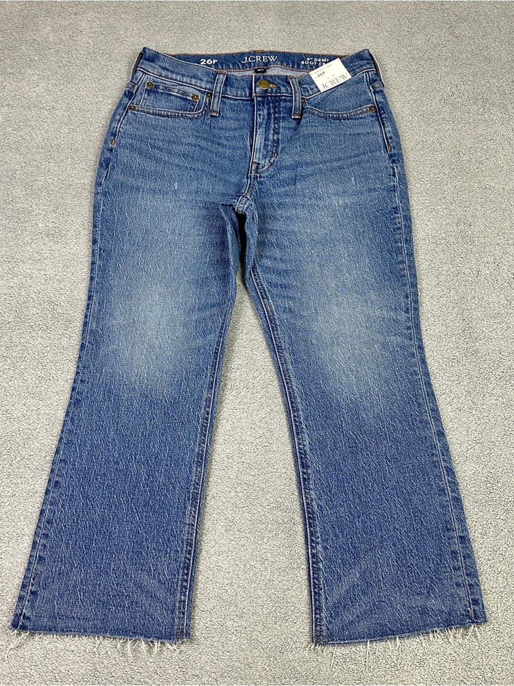 J.‎ Crew 9" Demi Boot Crop Jeans Billie Womens 26 Petite Blue Raw Hem NEW